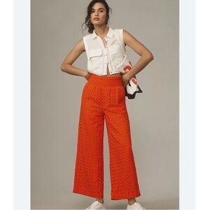 Anthropologie EYELET WIDE-LEG PANTS